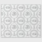 Elegant Grey Engraved Floral Medallions and Swagon Cadeaupapier (Vlak)
