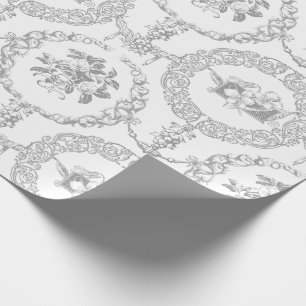 Elegant Grey Engraved Floral Medallions and Swagon Cadeaupapier