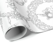 Elegant Grey Engraved Floral Medallions and Swagon Cadeaupapier (Rol Hoek)