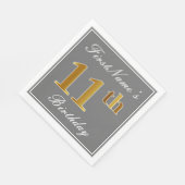 Elegant Grey, Faux Gold 11th Birthday; Elegant Gre Servet (Hoek)