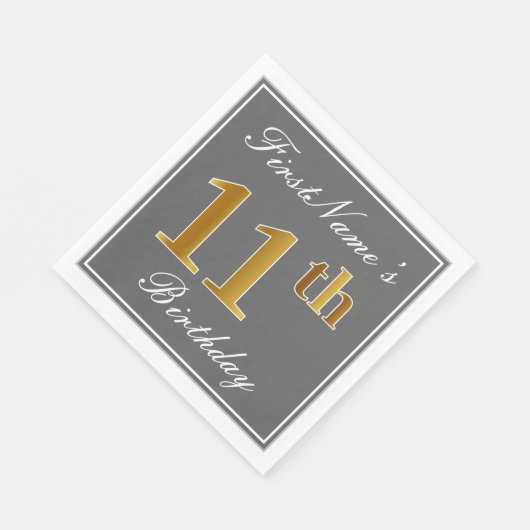 Elegant Grey, Faux Gold 11th Birthday; Elegant Gre Servet (Hoek)