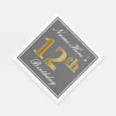 Elegant Grey, Faux Gold 12th Birthday; Elegant Gre Servetten (Hoek)