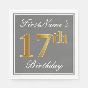 Elegant Grey, Faux Gold 17th Birthday; Aangepaste  Servetten