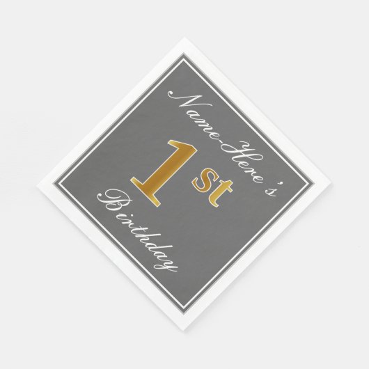 Elegant Grey, Faux Gold 1st Birthday + Eigen naam Servetten (Hoek)