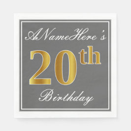 Elegant Grey, Faux Gold 20th Birthday; Aangepaste Servetten