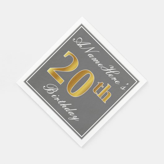 Elegant Grey, Faux Gold 20th Birthday; Aangepaste Servetten (Hoek)