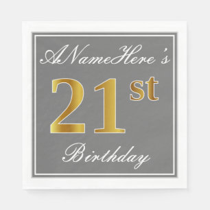 Elegant Grey, Faux Gold 21st Birthday; Aangepaste Servet