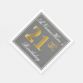 Elegant Grey, Faux Gold 21st Birthday; Aangepaste  Servet (Hoek)