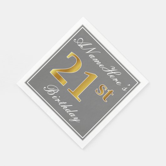 Elegant Grey, Faux Gold 21st Birthday; Aangepaste  Servet (Hoek)