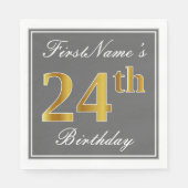 Elegant Grey, Faux Gold 24th Birthday; Aangepaste  Servet (Voorkant)