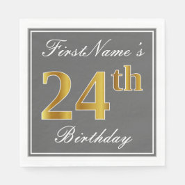 Elegant Grey, Faux Gold 24th Birthday; Aangepaste Servet
