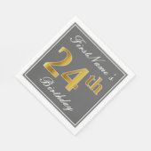 Elegant Grey, Faux Gold 24th Birthday; Aangepaste Servet (Hoek)