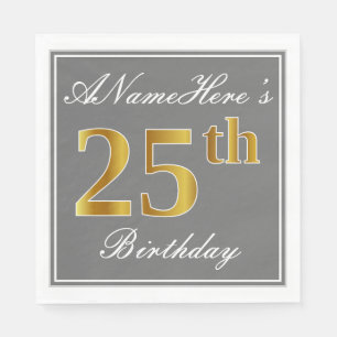 Elegant Grey, Faux Gold 25th Birthday; Aangepaste  Servet
