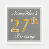 Elegant Grey, Faux Gold 27th Birthday; Aangepaste Servet (Voorkant)