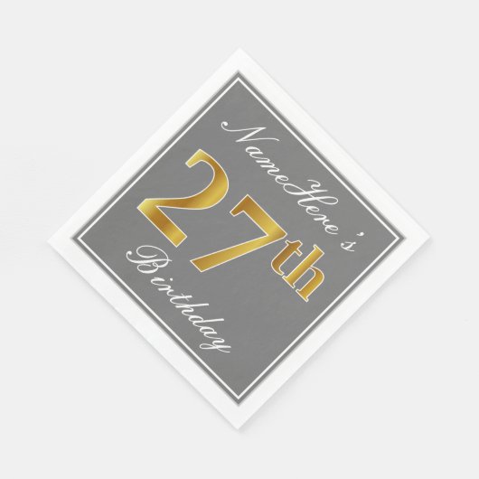 Elegant Grey, Faux Gold 27th Birthday; Aangepaste Servet (Hoek)