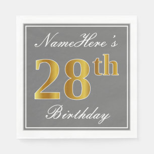Elegant Grey, Faux Gold 28th Birthday; Aangepaste  Servet