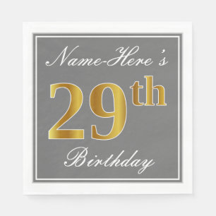 Elegant Grey, Faux Gold 29th Birthday; Aangepaste  Servet
