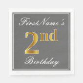 Elegant Grey, Faux Gold 2e verjaardag + Eigen naam Servetten (Voorkant)