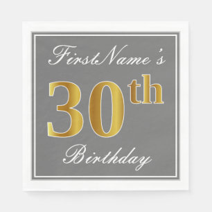 Elegant Grey, Faux Gold 30th Birthday; Aangepaste  Servet