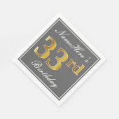 Elegant Grey, Faux Gold 33rd Birthday; Aangepaste  Servet (Hoek)