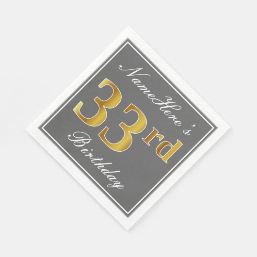 Elegant Grey, Faux Gold 33rd Birthday; Aangepaste  Servet (Hoek)