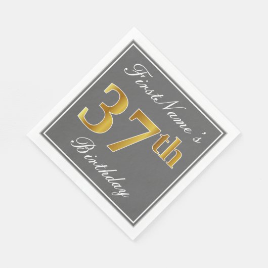 Elegant Grey, Faux Gold 37th Birthday; Elegant Gre Servet (Hoek)