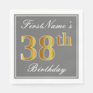 Elegant Grey, Faux Gold 38th Birthday; Aangepaste  Servet