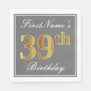Elegant Grey, Faux Gold 39th Birthday; Aangepaste  Servet