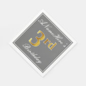 Elegant Grey, Faux Gold 3rd Birthday + Eigen naam Servet (Hoek)