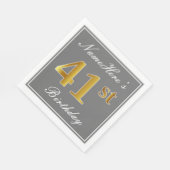 Elegant Grey, Faux Gold 41st Birthday; Elegant Gre Servet (Hoek)