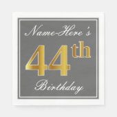 Elegant Grey, Faux Gold 44th Birthday; Aangepaste  Servet (Voorkant)
