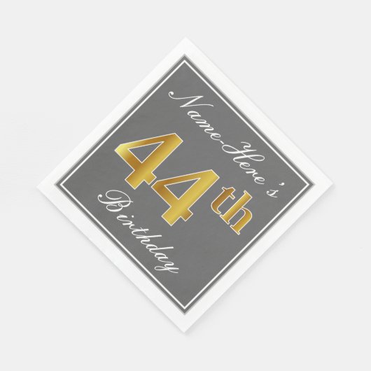 Elegant Grey, Faux Gold 44th Birthday; Aangepaste  Servet (Hoek)