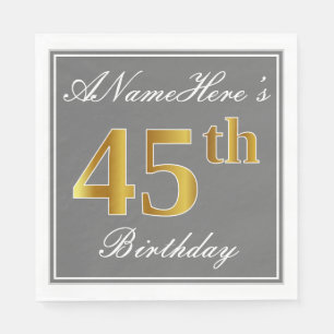 Elegant Grey, Faux Gold 45th Birthday; Aangepaste  Servetten