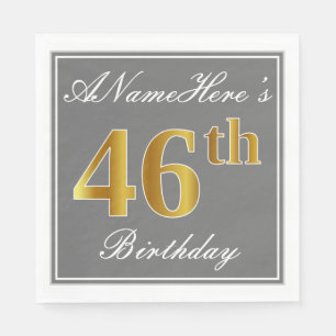 Elegant Grey, Faux Gold 46th Birthday; Aangepaste  Servet