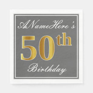 Elegant Grey, Faux Gold 50th Birthday; Aangepaste  Servet
