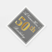 Elegant Grey, Faux Gold 50th Birthday; Aangepaste Servet (Hoek)