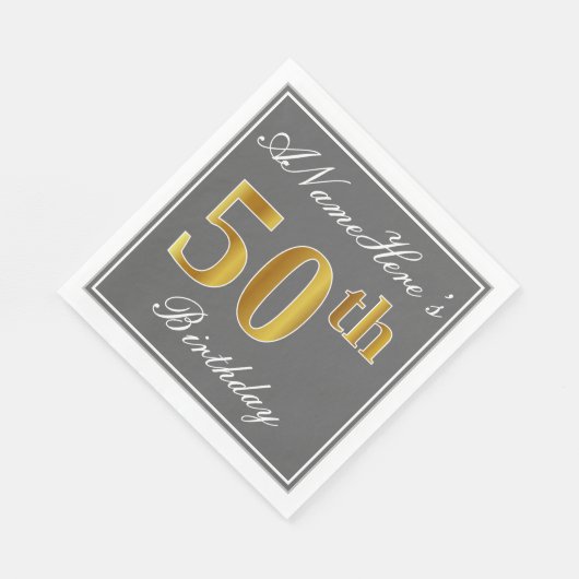 Elegant Grey, Faux Gold 50th Birthday; Aangepaste Servet (Hoek)