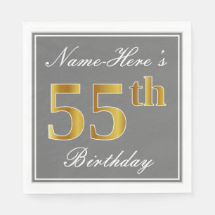 Elegant Grey, Faux Gold 55th Birthday; Aangepaste  Servet