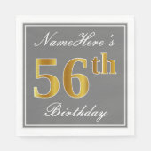 Elegant Grey, Faux Gold 56th Birthday; Aangepaste Servet (Voorkant)