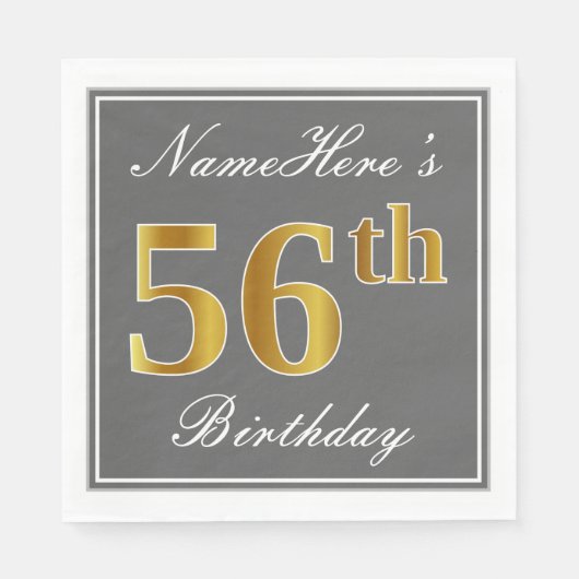 Elegant Grey, Faux Gold 56th Birthday; Aangepaste Servet (Voorkant)