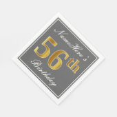 Elegant Grey, Faux Gold 56th Birthday; Aangepaste Servet (Hoek)