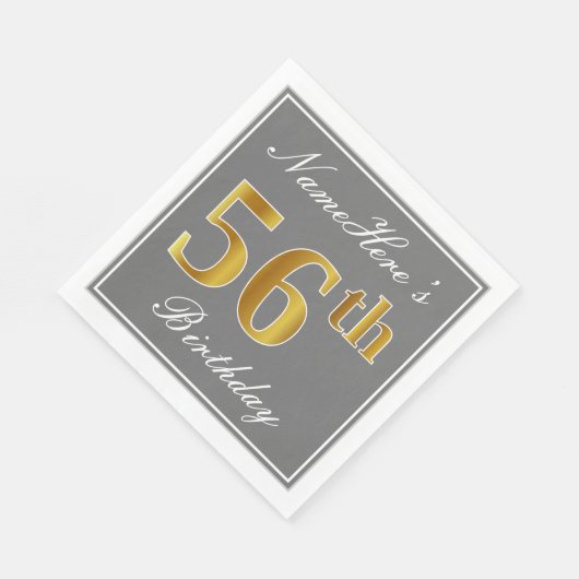 Elegant Grey, Faux Gold 56th Birthday; Aangepaste Servet (Hoek)