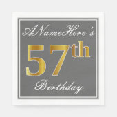 Elegant Grey, Faux Gold 57th Birthday; Aangepaste Servet (Voorkant)