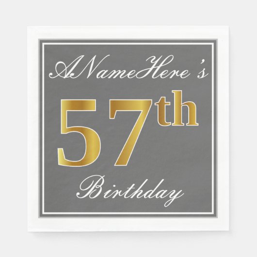 Elegant Grey, Faux Gold 57th Birthday; Aangepaste  Servet (Voorkant)