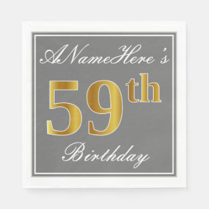 Elegant Grey, Faux Gold 59th Birthday; Aangepaste  Servet
