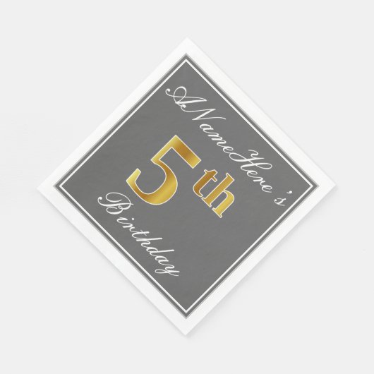 Elegant Grey, Faux Gold 5th Birthday + Aangepaste  Servet (Hoek)