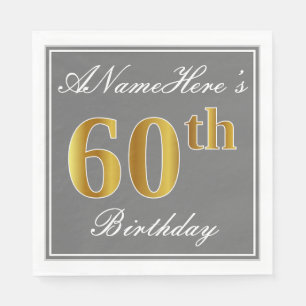 Elegant Grey, Faux Gold 60th Birthday; Aangepaste  Servet
