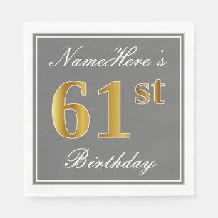 Elegant Grey, Faux Gold 61st Birthday; Aangepaste  Servet