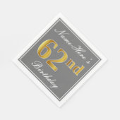 Elegant Grey, Faux Gold 62nd Birthday; Aangepaste Servet (Hoek)