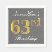 Elegant Grey, Faux Gold 63rd Birthday; Aangepaste  Servet (Voorkant)